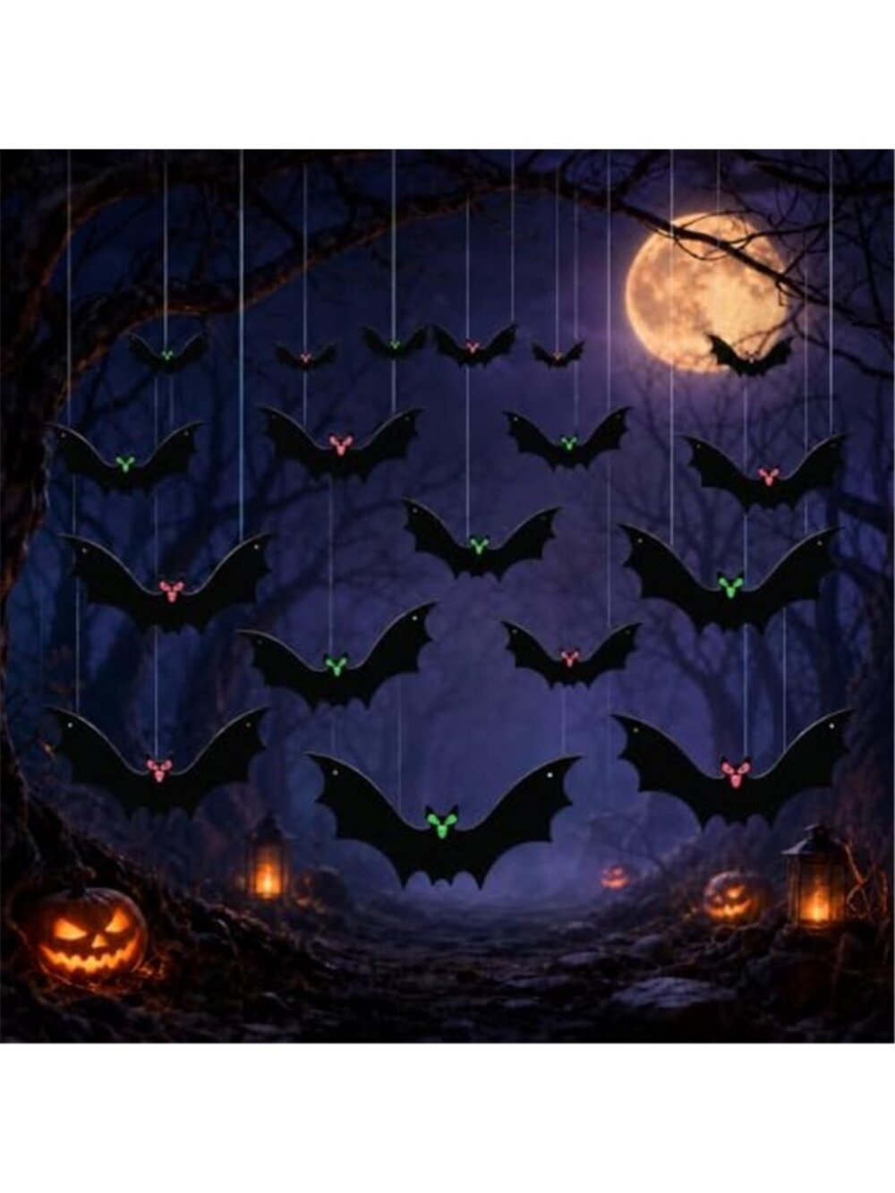 Hanging Bats Halloween Decorations, 3 Sizes Plastic Flying Bat Cutouts with